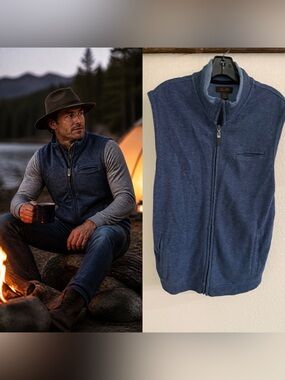Tasso Elba Blue Herringbone Full Zip Sweater Vest Men’s Large Cotton Blend